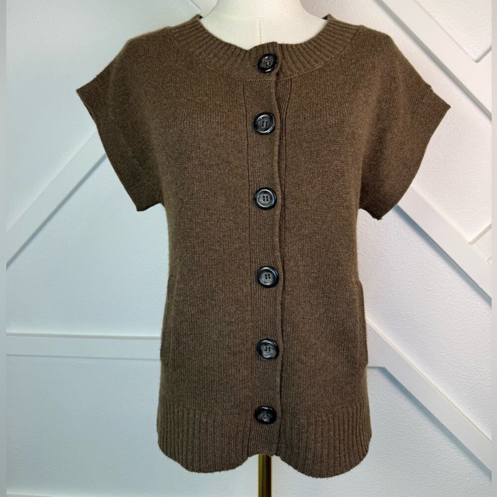Michael Stars Cashmere Blend Cap Sleeve Button Front Sweater– One Size (Small)